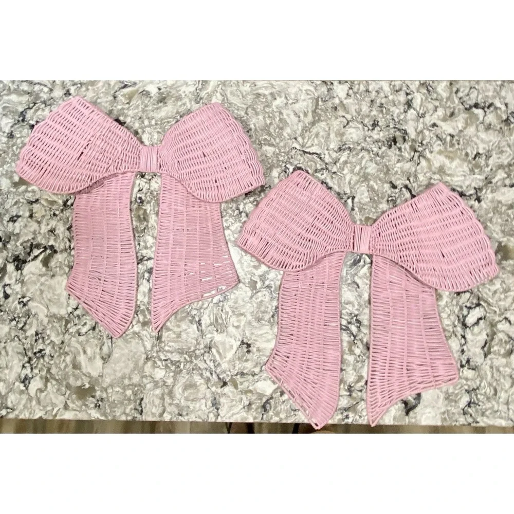 2 Giant Pink Wicker Decorative Wall Bows 19x20